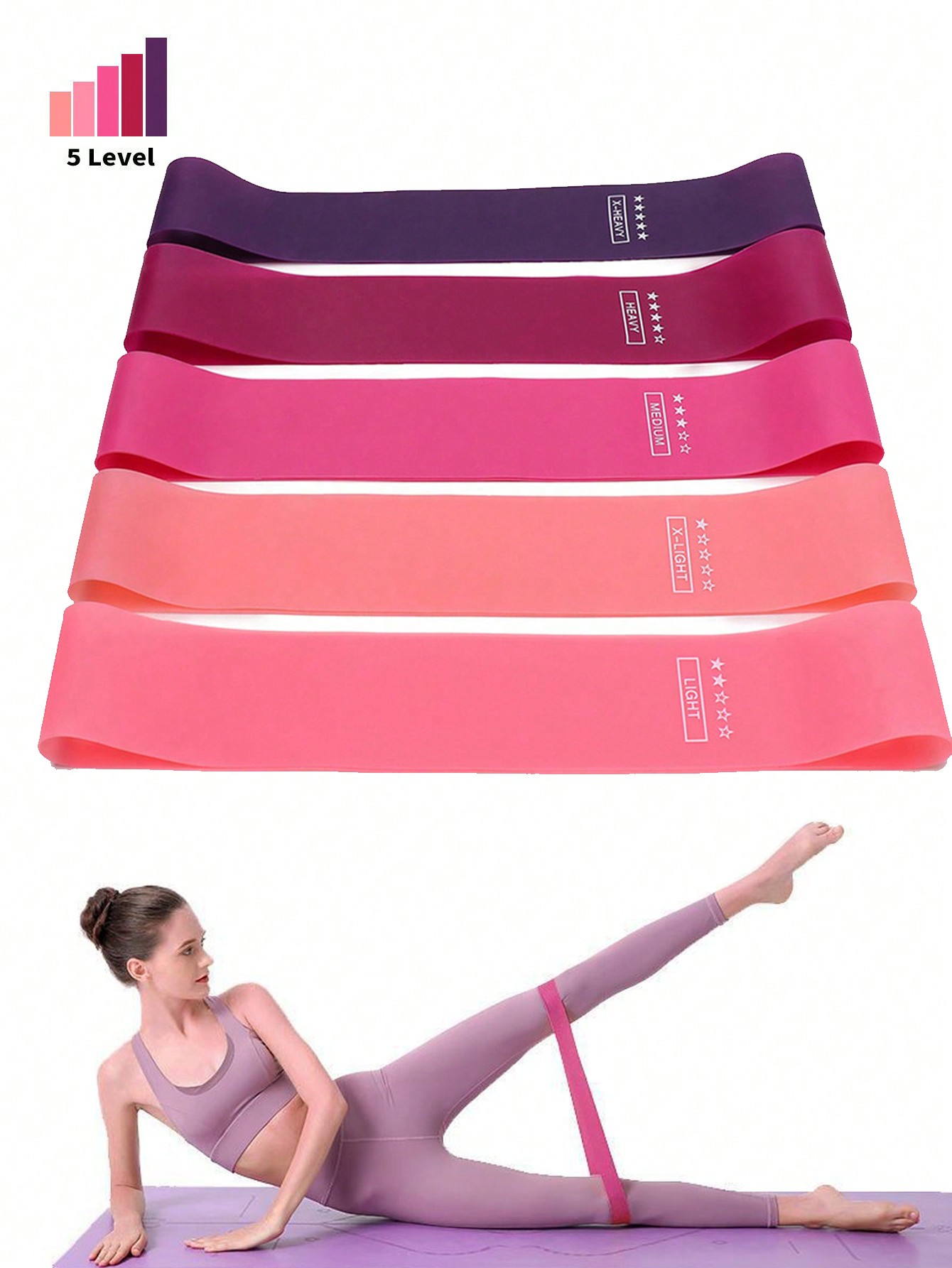 Home Gym Tools - Gradient Pink Resistance Bands Set Elastic